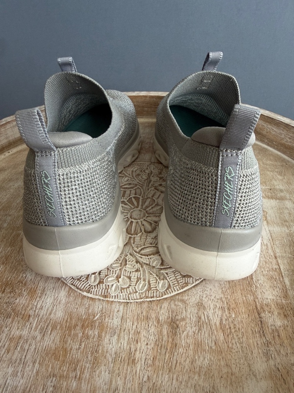 Skechers Women’s Gray Knit Slip-On Memory Foam Sneakers - Picture 5 of 6